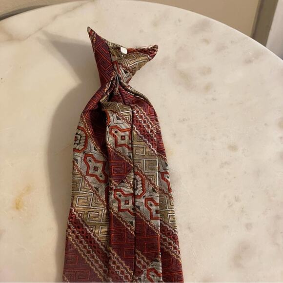 Vintage Sears “The Mens Store” Clip Tie red gold gray black - Picture 7 of 8